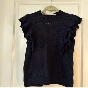 Who What Wear Ruffled Pullover Knit Sweater Black XXL